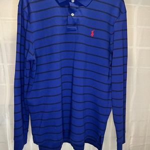 Polo Ralph Lauren 100% Cotton Vintage Blue Striped Long Sleeve T Shirt Size XL